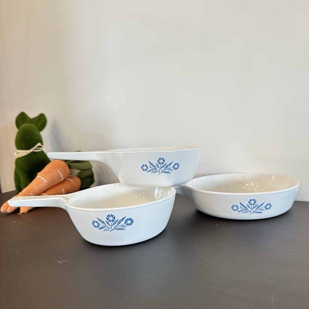 VTG Set 3 Corningware 3 Cornflower Sauce Pans 6 1/2" 1 Pint